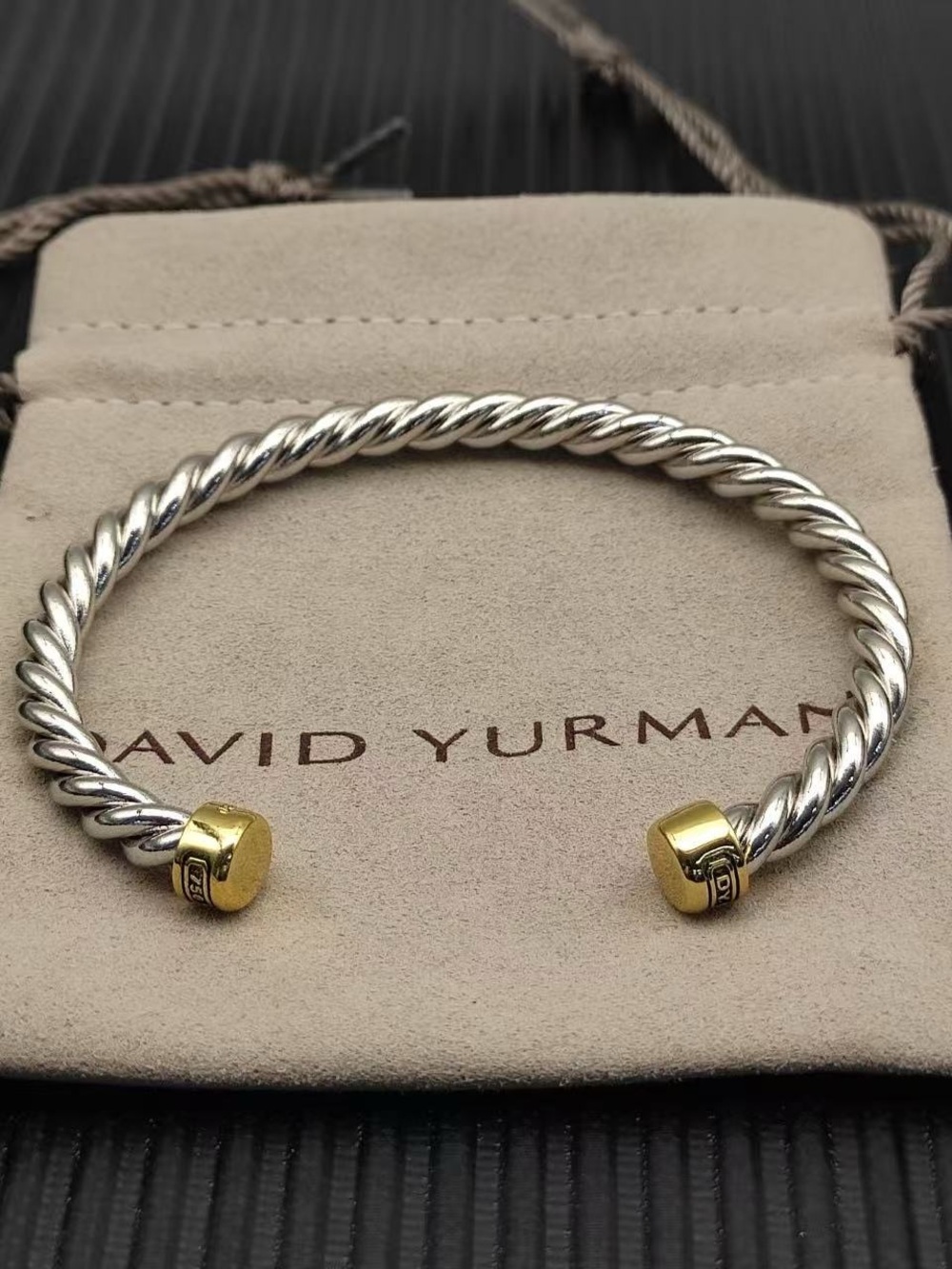 David Yurman Silver and Gold Cable Baby Bangle